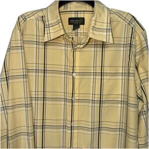Eddie Bauer Shirt Men's XLT Yellow Plaid Long Sleeve Button Up Pockets